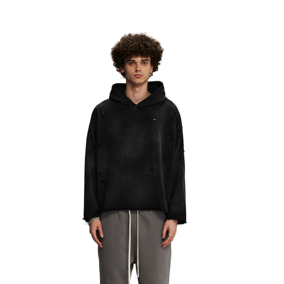 Acid Washed Ripped Hoodie Distressed Faded Sweater INNBLAC INNBLAC UK