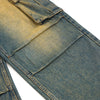 Vintage Washed Pleated Knee Cargo Jeans