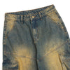 Vintage Washed Pleated Knee Cargo Jeans