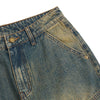 Vintage Washed Pleated Knee Cargo Jeans