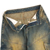 Vintage Washed Pleated Knee Cargo Jeans