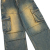 Vintage Washed Pleated Knee Cargo Jeans