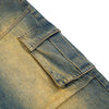 Vintage Washed Pleated Knee Cargo Jeans