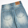 Washed Distressed Barrel-Leg Jeans