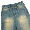 Vintage Washed Pleated Knee Jeans