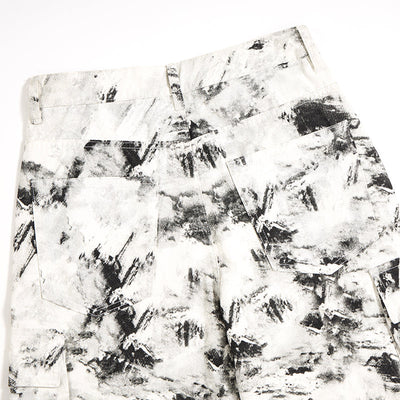 Ink Splatter Pleated Knee Cargo Trousers