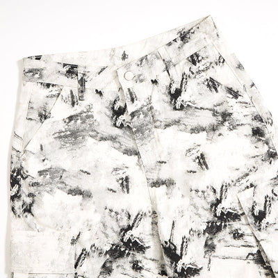 Ink Splatter Pleated Knee Cargo Trousers