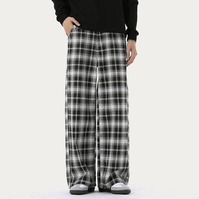 Unisex Straight Leg Plaid Trousers