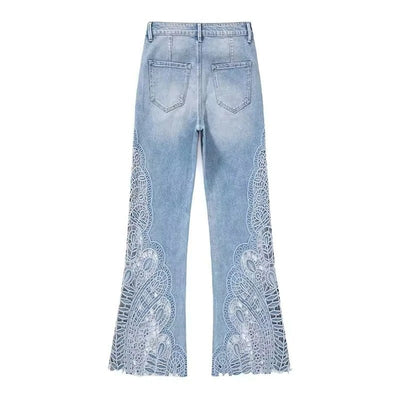 Lightweight Embroidered Cut-Out Bootcut Jeans