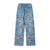 Wide-Leg Rose-Embroidered Cut-Outs Jeans