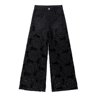 Patchwork Floral-Embroidered Sequined Bootcut Jeans