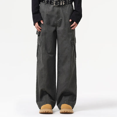 Front Seam Baggy Cargo Pants-INNBLAC