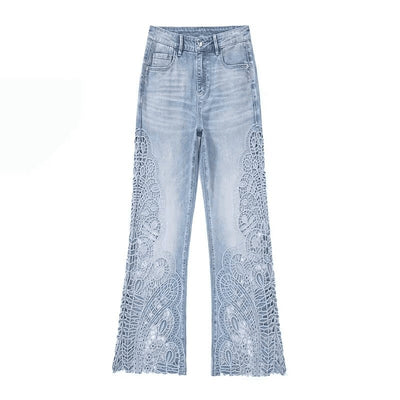 Lightweight Embroidered Cut-Out Bootcut Jeans
