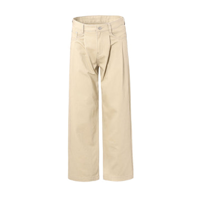 Solid Color Casual Pleated Trousers-INNBLAC