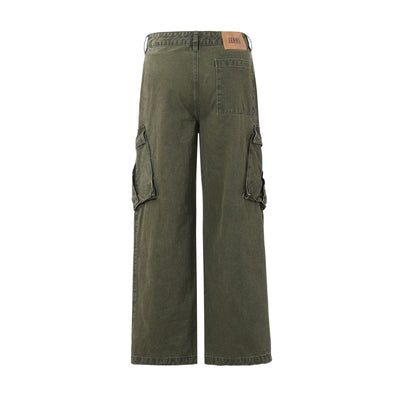 Vintage Washed Baggy Cargo Pants-INNBLAC