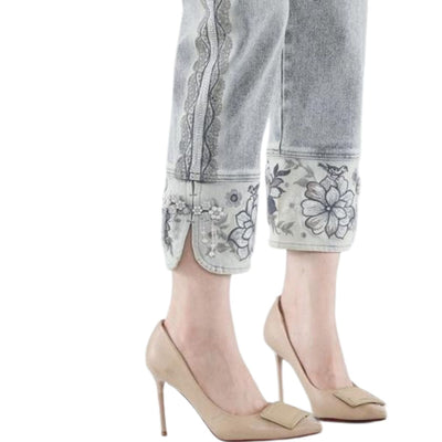 Relaxed-Fit Patchwork Embroidered Cropped Jeans
