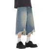 Destroyed Raw-Hem Wide-Leg Cropped Jeans