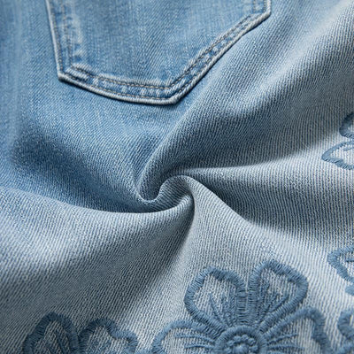 Organza Patchwork Floral-Embroidered Bootcut Jeans