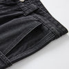 Washed Straight Leg Cargo Jeans-INNBLAC