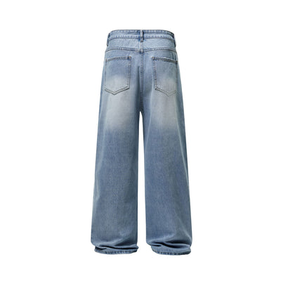 Vintage Wash Whiskers Baggy Jeans-INNBLAC