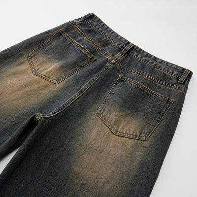 Vintage Wash Whiskers Baggy Jeans-INNBLAC