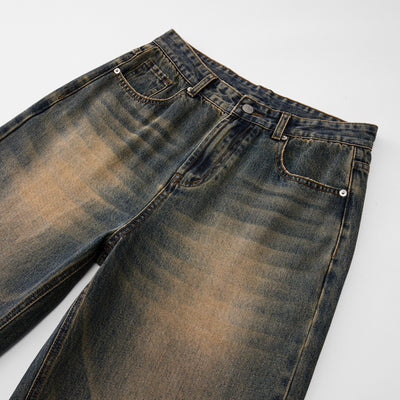 Vintage Wash Whiskers Baggy Jeans-INNBLAC