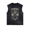 Criminal Syndicate Retro Graphic Sleeveless Faded Tee-INNBLAC