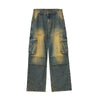 Vintage Washed Pleated Knee Cargo Jeans