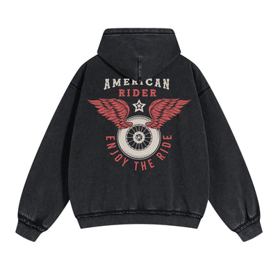 American Rider Graphic Double Slider Zip Hoodie-INNBLAC