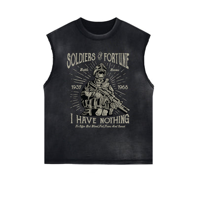 Soldiers Of Fortune Retro Graphic Sleeveless Faded Tee-INNBLAC