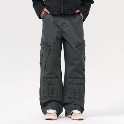 Vintage Washed Baggy Cargo Pants-INNBLAC