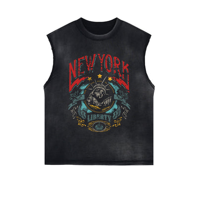 New York Lady Liberty Vintage Graphic Sleeveless Tee-INNBLAC