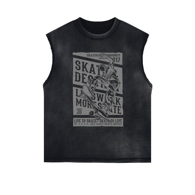 Live To Skate Cutoff Faded Tshirt-INNBLAC