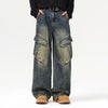 Front Seam Washed Denim Cargo Pants-INNBLAC