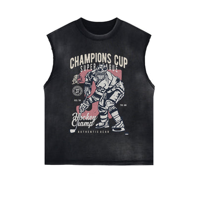 Champions Cup Hockey Graphic Sleeveless Faded Tee-INNBLAC