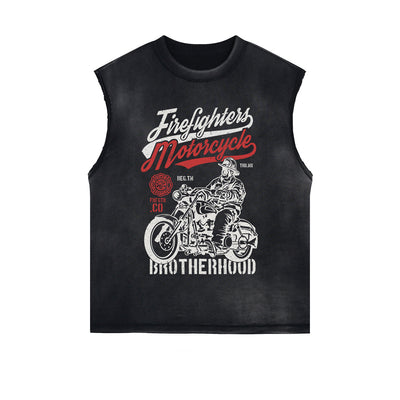 Firefighters Motorcycle Graphic Sleeveless Tee-INNBLAC