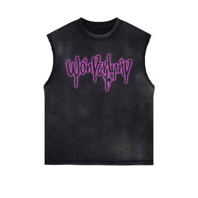 Neon Pink Graffiti Graphic Sleeveless Faded Tee-INNBLAC