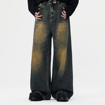 Vintage Washed Straight Leg Jeans-INNBLAC