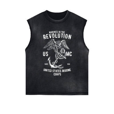 Marines Revolution Retro Sleeveless Faded Tee-INNBLAC