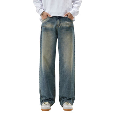 Washed Straight Leg Denim Pants-INNBLAC