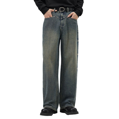 Washed Lightning Straight Leg Jeans-INNBLAC