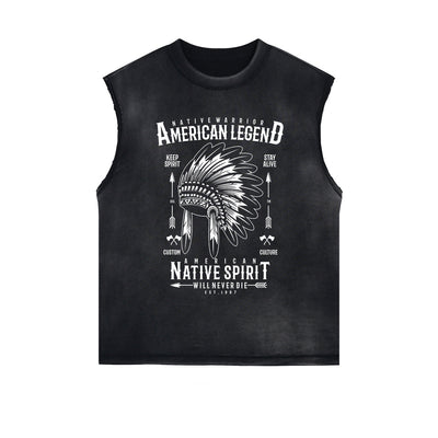 Native Warrior Graphic Sleeveless Faded Tee-INNBLAC