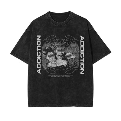 Addicition Stone Wash Graphic Tee-INNBLAC