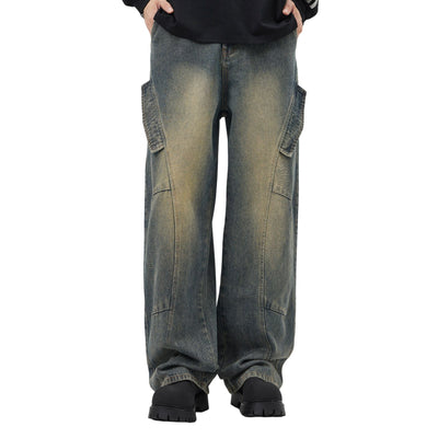 Vintage Washed Straight Leg Jeans-INNBLAC