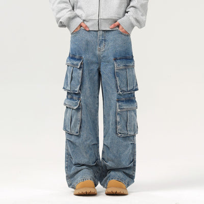 Baggy Denim Cargo Pants-INNBLAC