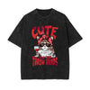 Cute Cat Stone Wash Graphic Tee-INNBLAC