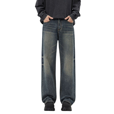 Vintage Washed Straight Leg Jeans-INNBLAC