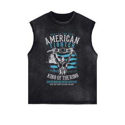 American Fighter Graphic Sleeveless Faded Tee-INNBLAC