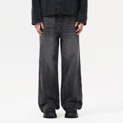 Dark Gray Straight Leg Faded Jeans-INNBLAC