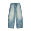 Washed Distressed Barrel-Leg Jeans